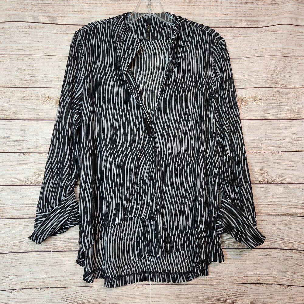 IC by Connie K Asymmetric One Button Jacket Size L Artsy Sheer Angled Hem
